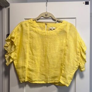 Joie Butter Yellow Ruffled-Sleeve Crop Blouse